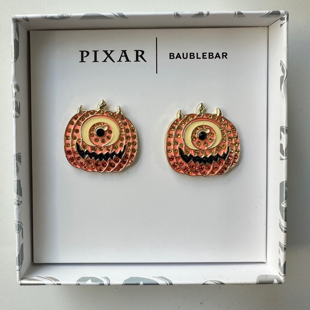 NIB DisneyxBaubleBar Pixar Monsters Inc Mike Wazowski Pumpkin Halloween Earrings